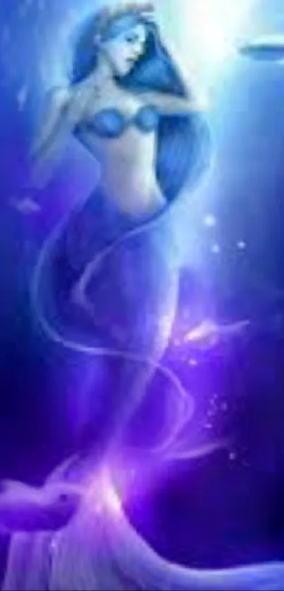 Enchanting mermaid in deep blue ocean with mystical lighting.