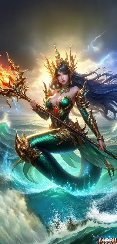 Mermaid warrior in dynamic ocean fantasy art.