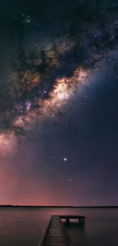 Milky Way over a tranquil lake, night sky stars.