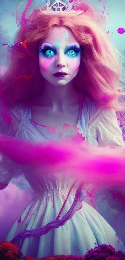 Mystical princess in vibrant fantasy setting with purple hues.