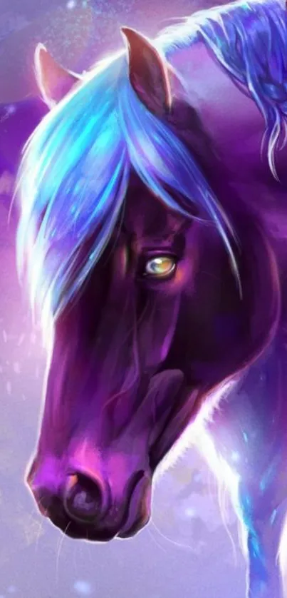 Neon unicorn art wallpaper with purple hues and mystical design.