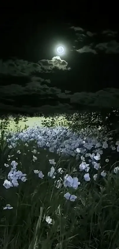 Moonlit flowers under a glowing night sky