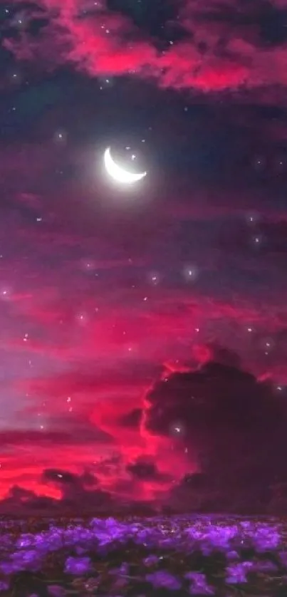 Mobile wallpaper with crescent moon and purple night sky.