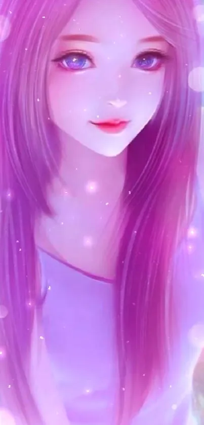 Anime girl with pastel hues and sparkles mobile wallpaper.