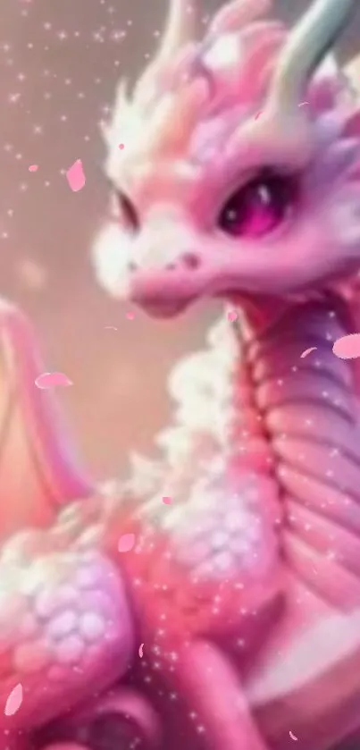 Enchanting pink dragon wallpaper with fantasy theme.