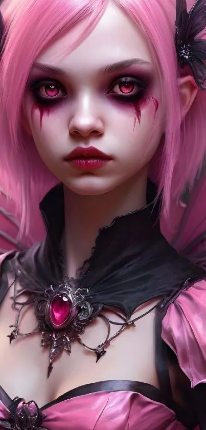Fantasy portrait of a pink enchantress with wings.