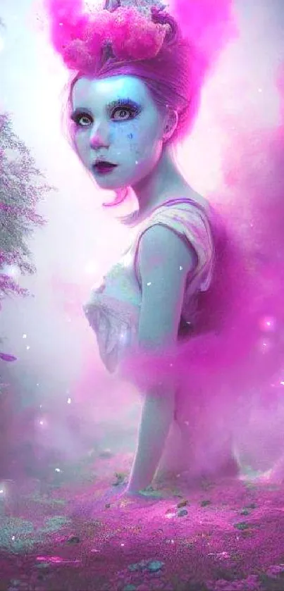 Fantasy pink-themed surreal wallpaper with ethereal elements.