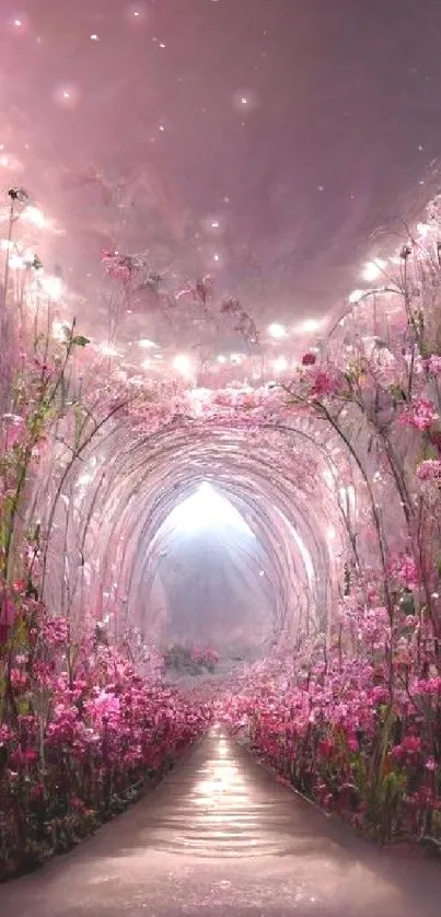 Enchanting pink floral pathway with delicate flowers.