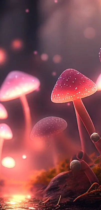 Glowing pink mushrooms in a fantasy forest scene.