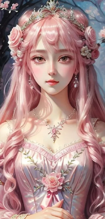Anime style pink princess with cherry blossoms.