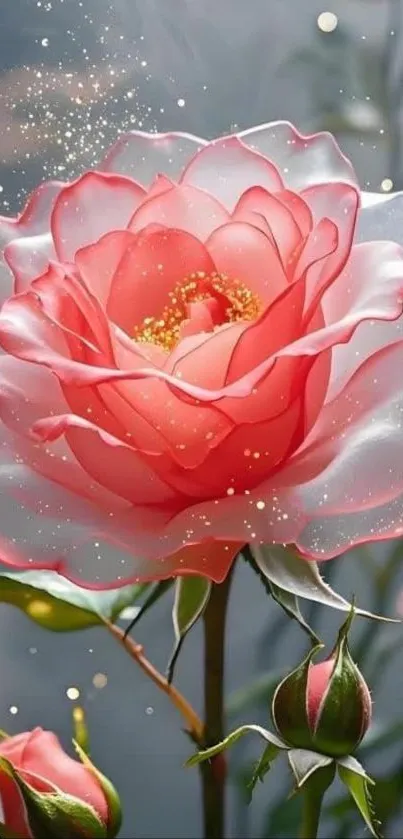 Elegant pink rose with delicate petals and sparkling accents.