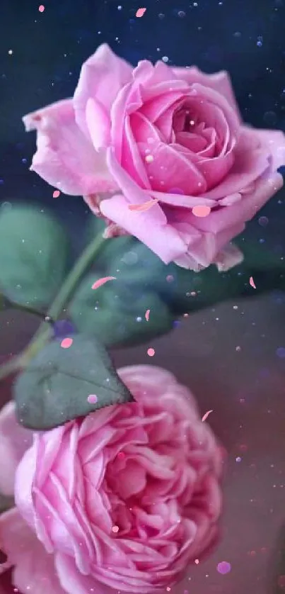 Pink roses with starry background mobile wallpaper.