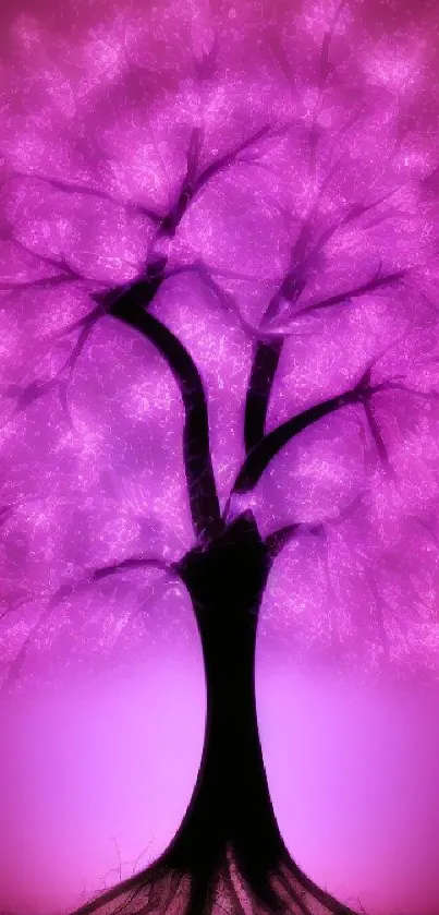 Enchanting pink glowing tree with mystical aura for mobile wallpaper.