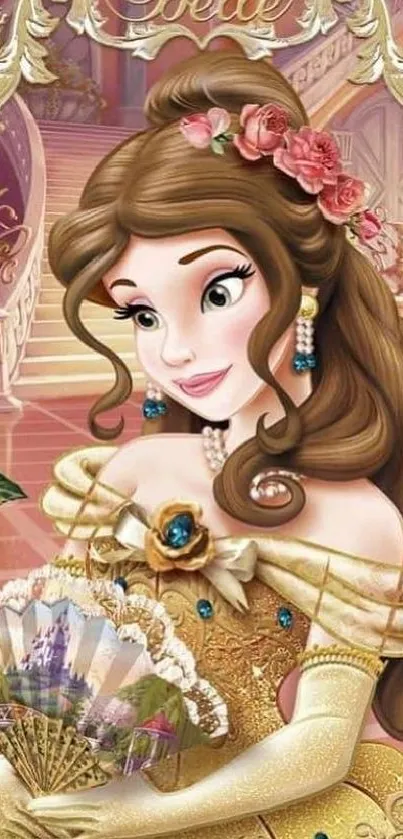 Beautiful princess with roses and golden dress in a fantasy themed artwork.