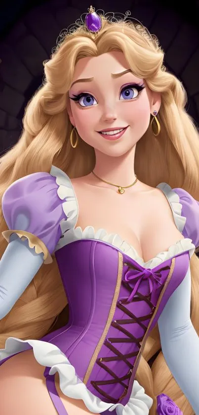 Enchanting princess in purple dress artwork.