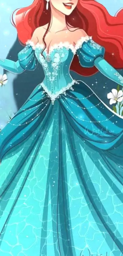 Turquoise princess dress in fantasy art style wallpaper.