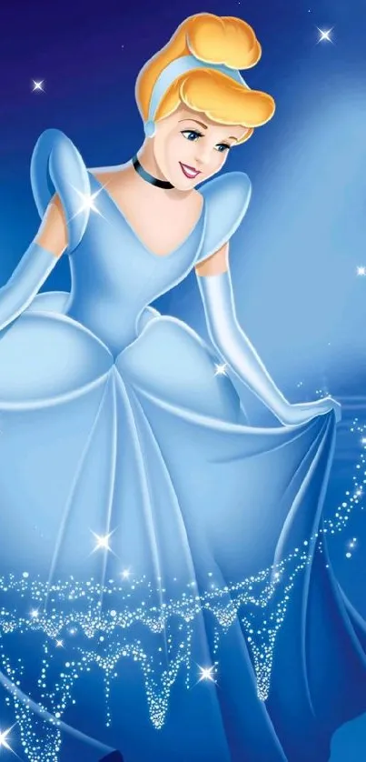 Enchanting princess in a stunning blue gown with sparkling accents.