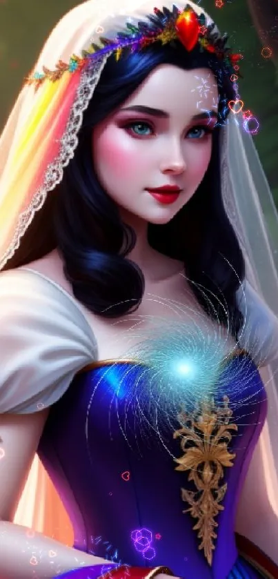 Fantasy princess with magical aura in enchanting forest scene.