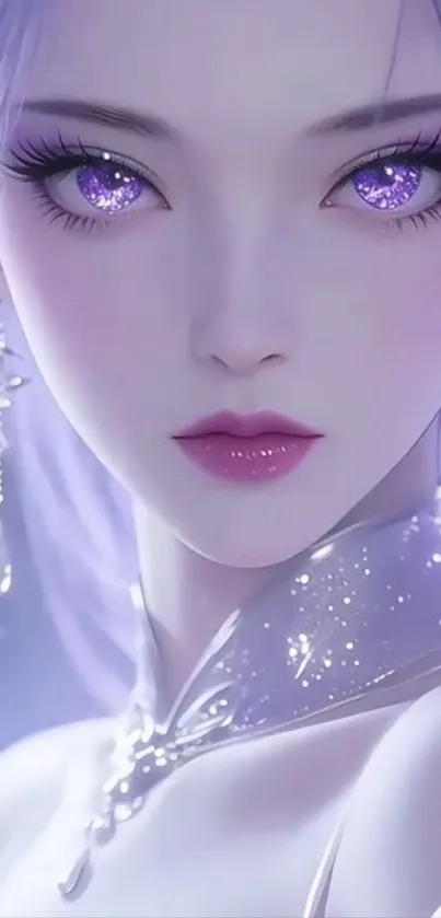 Fantasy art of a female character with purple eyes.