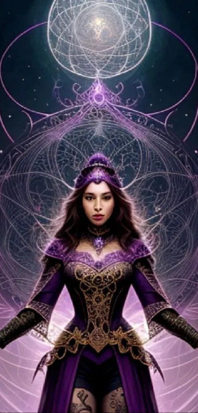 Purple fantasy art with mystical patterns and geometric design.