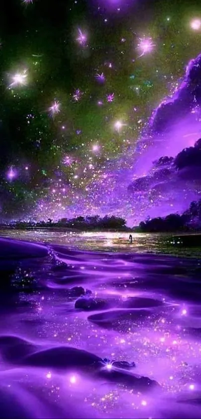 Enchanting purple galaxy with stars and cosmic scenery.