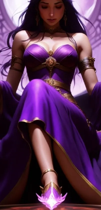 Purple-clad princess in mystical fantasy setting.