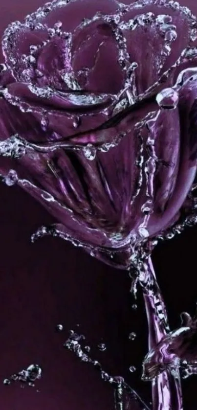 Realistic purple rose made of water with an artistic design.