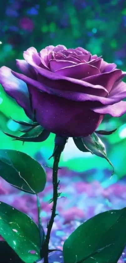 Purple rose with vibrant green background