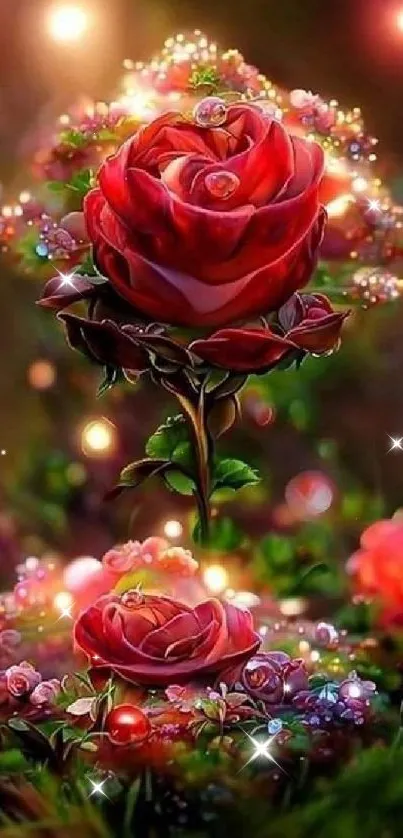 Enchanting digital rose with sparkling lights.