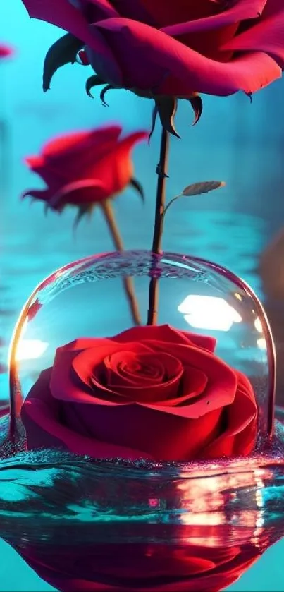 Enchanting rose with serene water reflections in a fantasy setting.