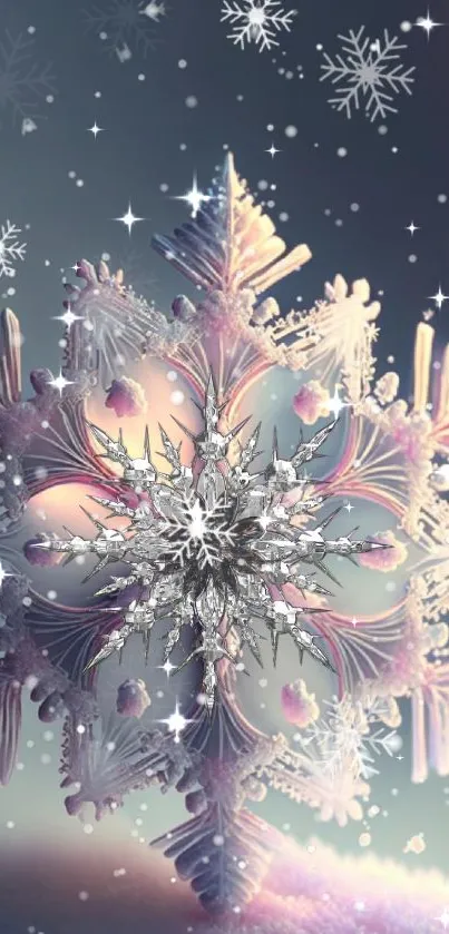 Intricate snowflake design on mobile wallpaper, perfect for a winter theme.