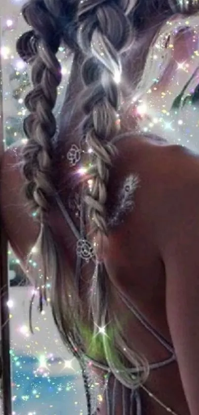 Woman with braided hair and sparkles in a mystical style.