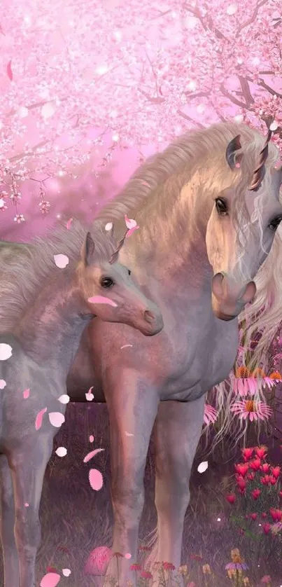 Enchanting pink unicorn family mobile wallpaper.