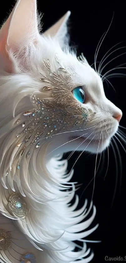 White cat with blue eyes, detailed, artistic mobile wallpaper.