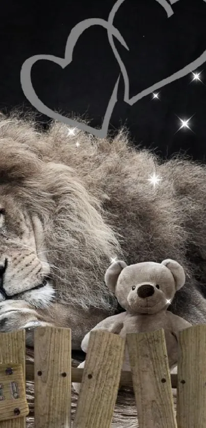 Mobile wallpaper featuring a lion, child, and serene nature scene.