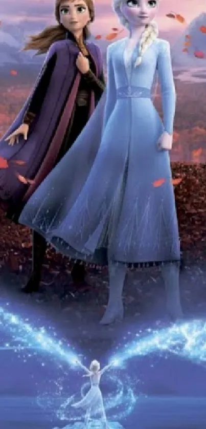 Enchanting winter fantasy duo in animated mobile wallpaper.