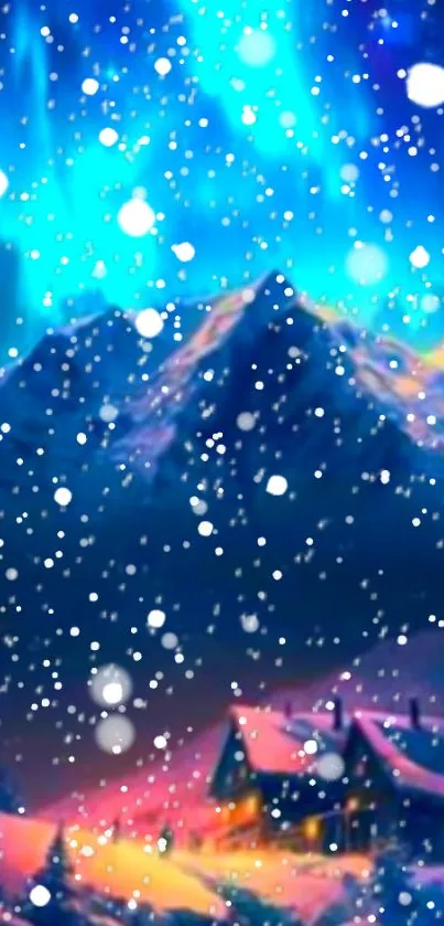 Mobile wallpaper of a snowy mountain night.
