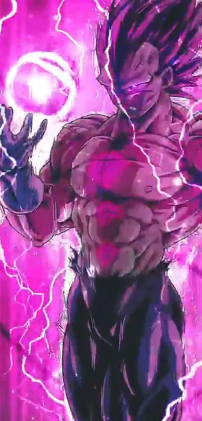 Anime character with electric aura in vibrant magenta colors.