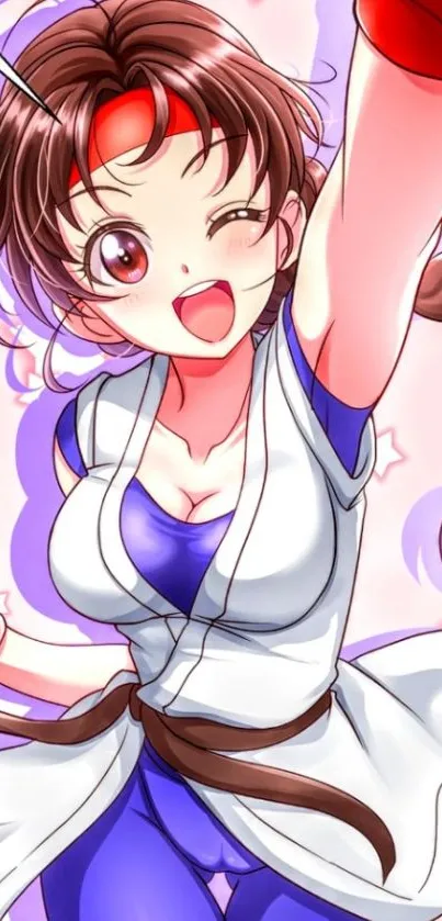 Anime character in a dynamic pose with a vibrant and cheerful expression.