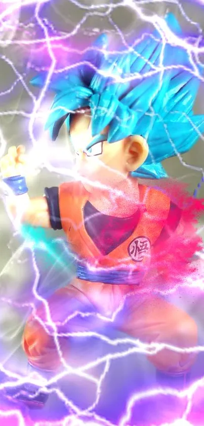 Anime character with blue hair and energy waves as mobile wallpaper.