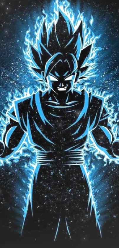 Anime character with blue energy aura against a starry background.