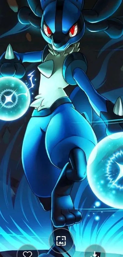 Anime character with energetic blue aura and dynamic background.