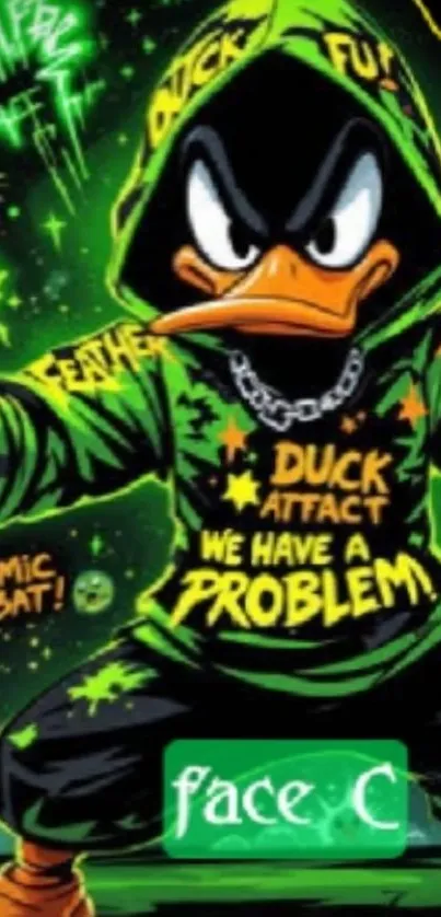 Cartoon duck in vibrant comic style.