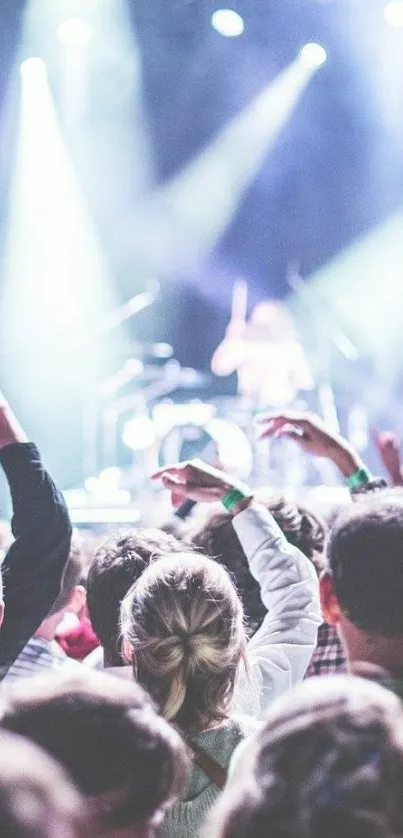 Energetic crowd at a lively concert with bright lights.