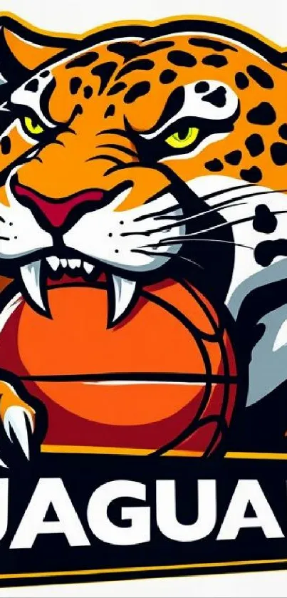 Energetic jaguar holding a basketball in vibrant colors.