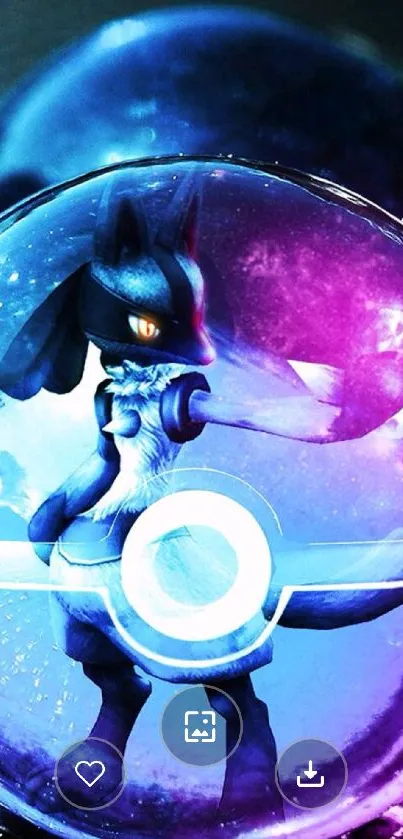 Lucario vibrant phone wallpaper with purple tones.