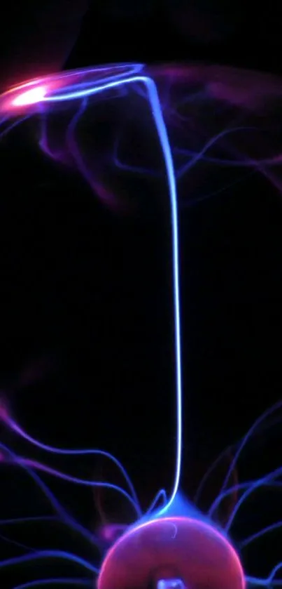 Mobile wallpaper of a plasma globe with neon blue and purple energy streams.