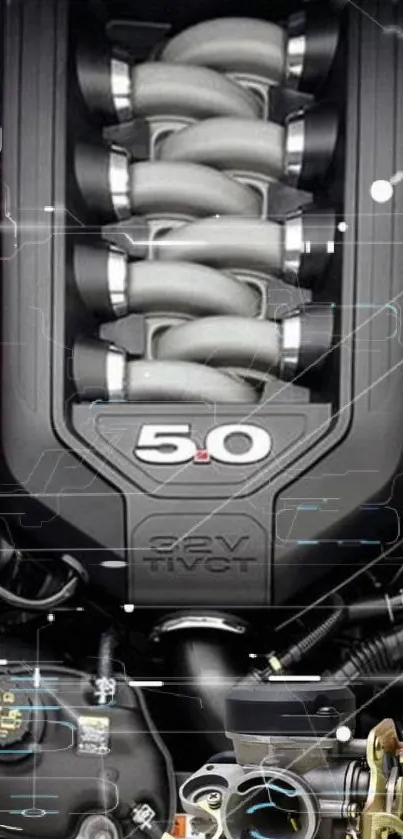 V8 engine mobile wallpaper showing intricate motor details.