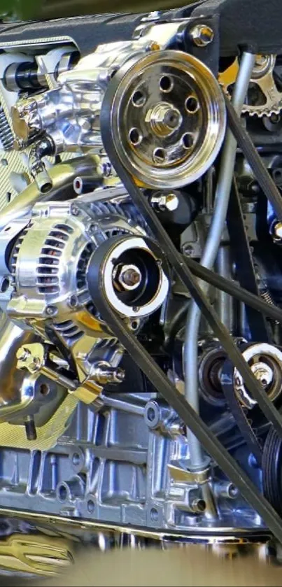 Close-up of an engine showcasing gears and metallic details in high resolution.