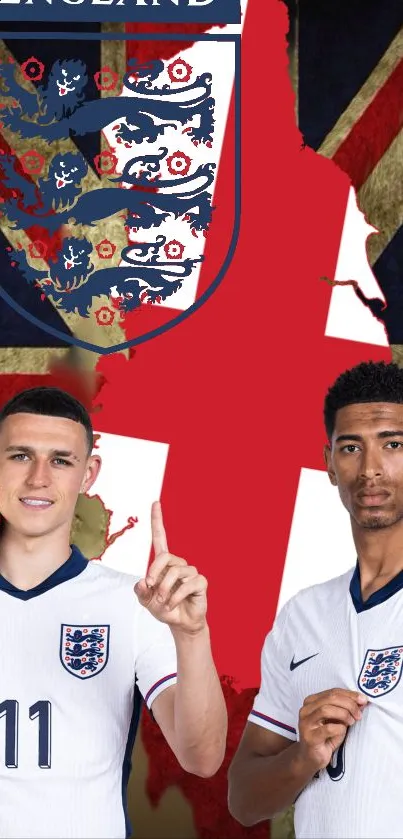 English football players with national emblem.